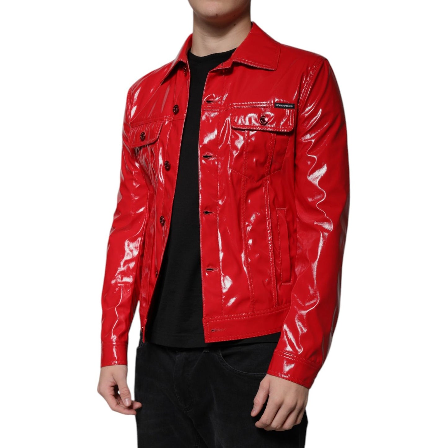 Dolce & Gabbana Red Polyester Button Down Collared Jacket