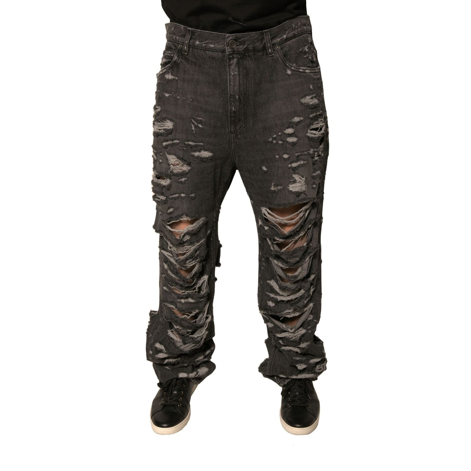 Dolce & Gabbana Gray Tattered Cotton Straight Men Denim Jeans