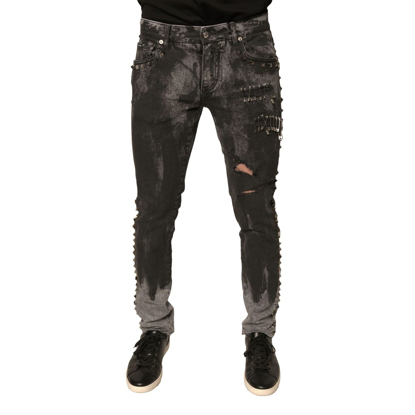 Dolce & Gabbana Gray Embellished Cotton Skinny Denim Jeans Dolce & Gabbana