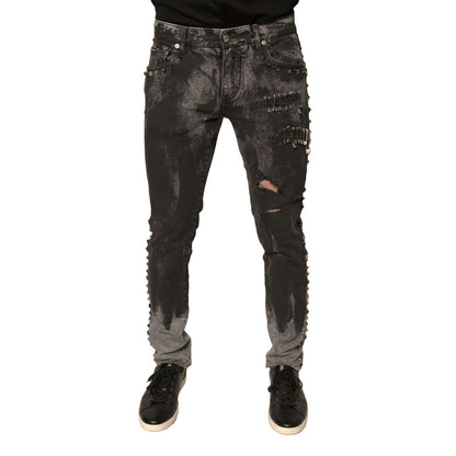 Dolce & Gabbana Gray Embellished Cotton Skinny Denim Jeans Dolce & Gabbana