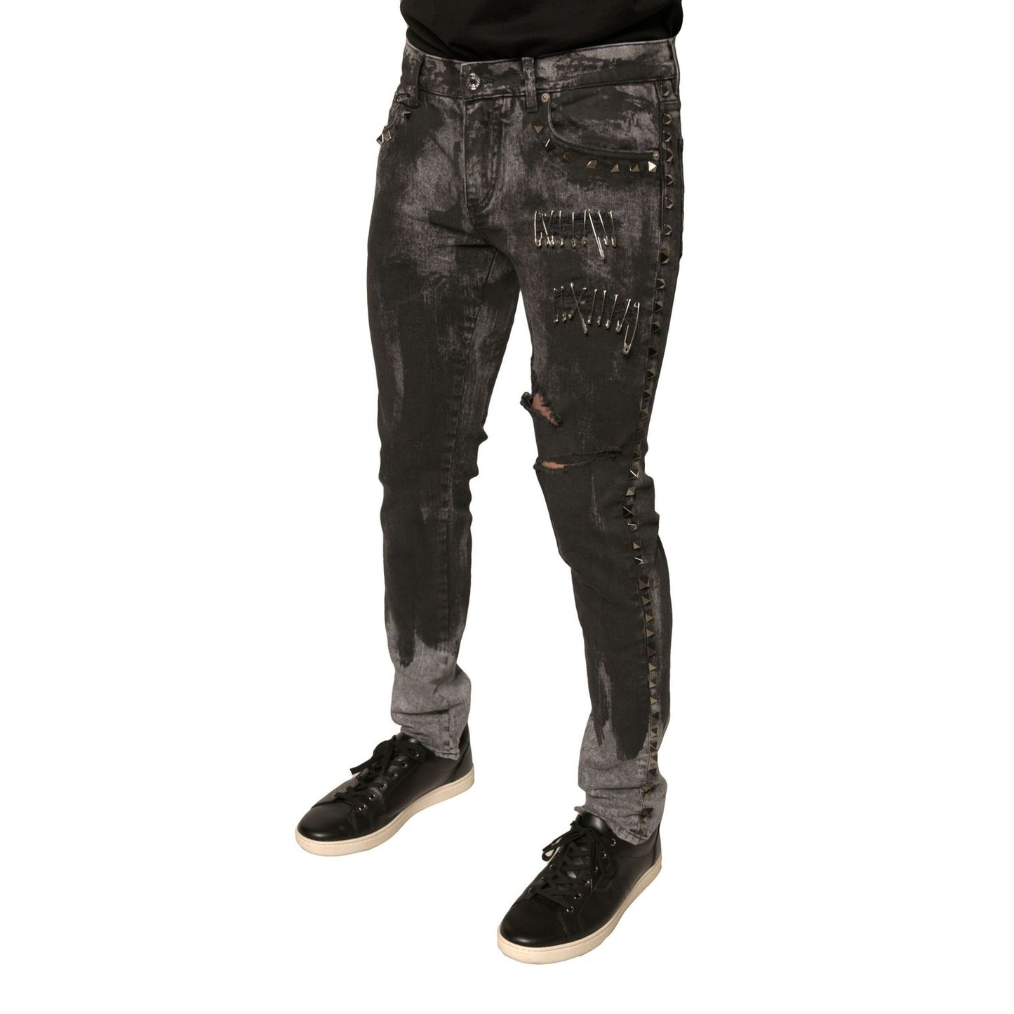 Dolce & Gabbana Gray Embellished Cotton Skinny Denim Jeans Dolce & Gabbana