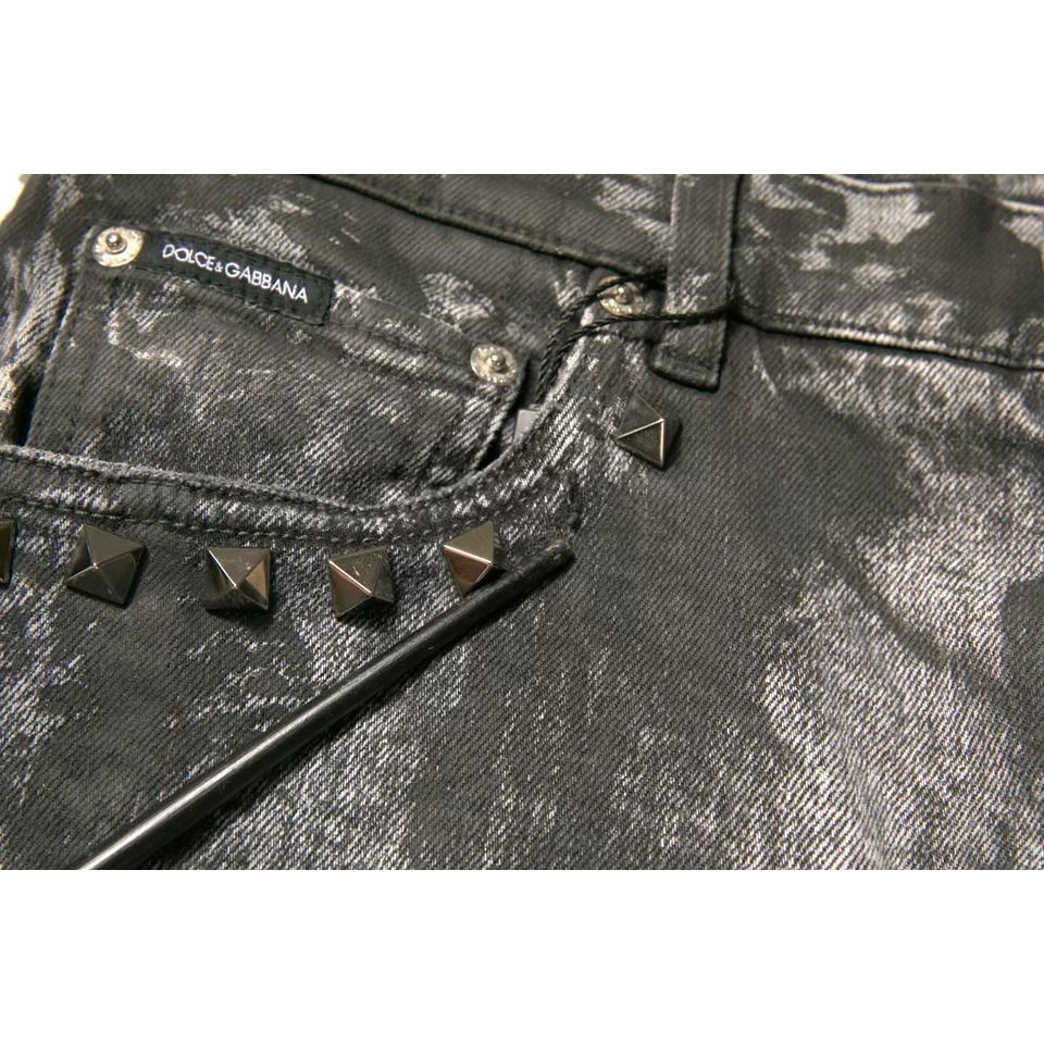Dolce & Gabbana Gray Embellished Cotton Skinny Denim Jeans Dolce & Gabbana