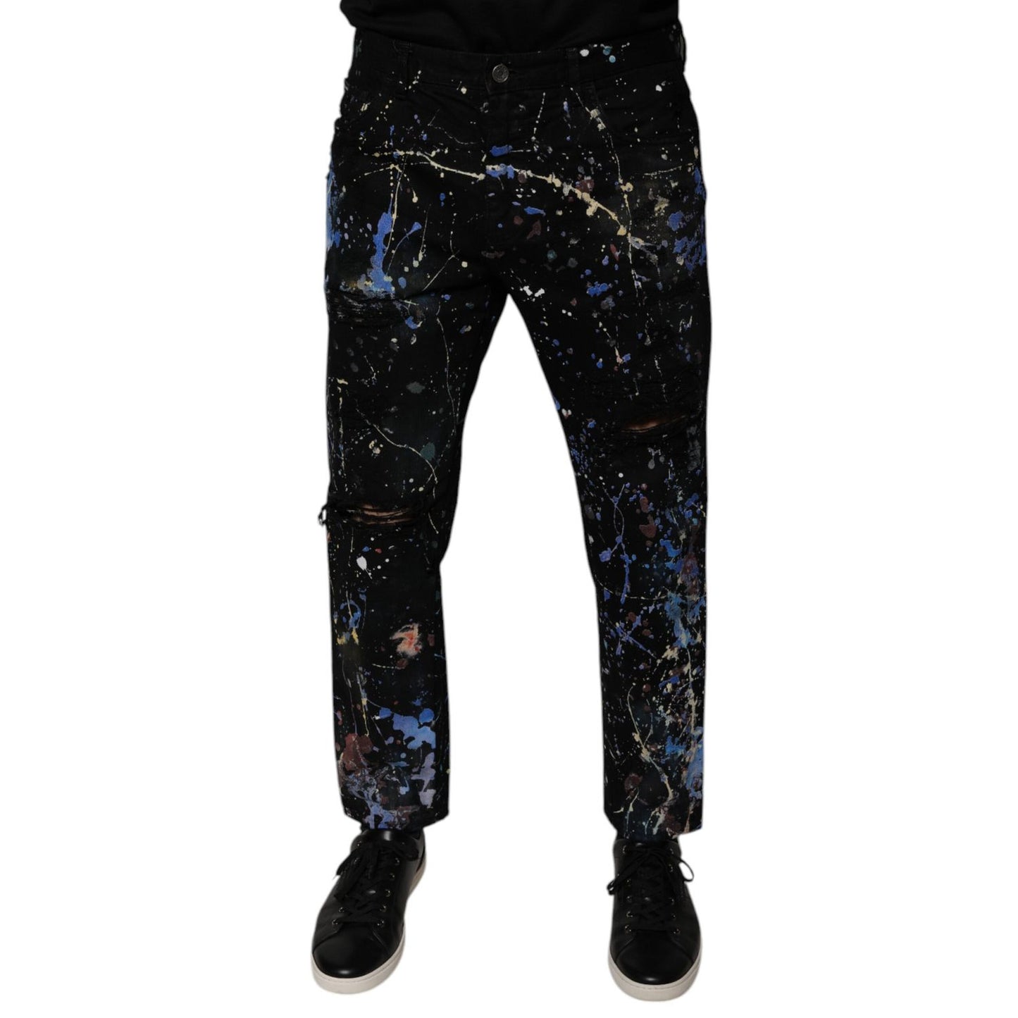Dolce & Gabbana Black Color Splash Cotton Skinny Denim Jeans