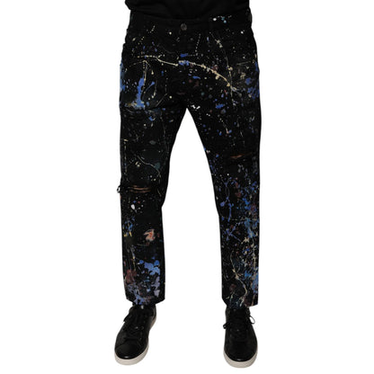 Dolce & Gabbana Black Color Splash Cotton Skinny Denim Jeans