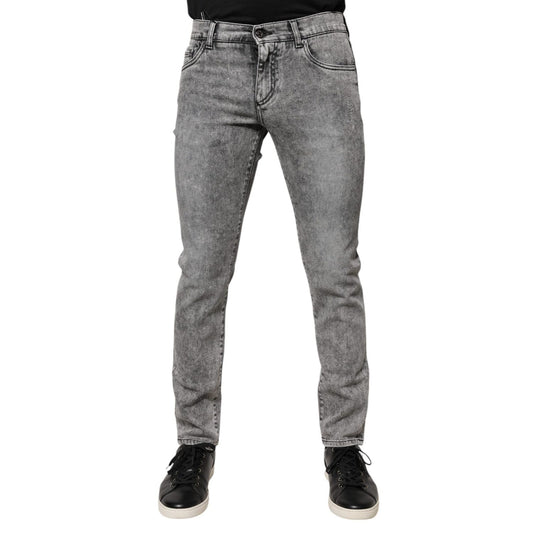 Dolce & Gabbana Gray Logo Plaque Cotton Slim Fit Denim Jeans Dolce & Gabbana