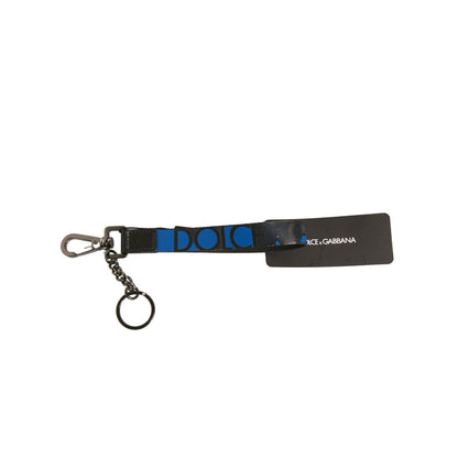 Dolce & Gabbana Blue Logo Polyester Silver Brass Holder Keychain Keyring