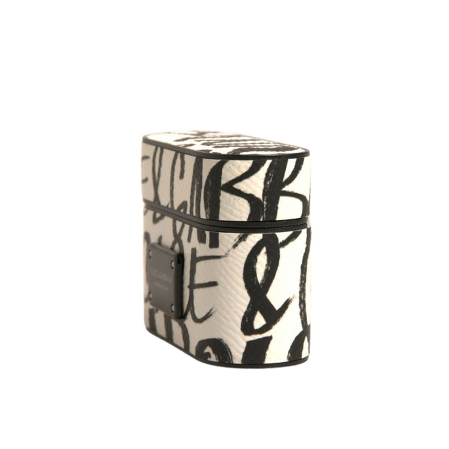 Dolce & Gabbana Black White Leather Scribble Embossed Logo Airpods Case