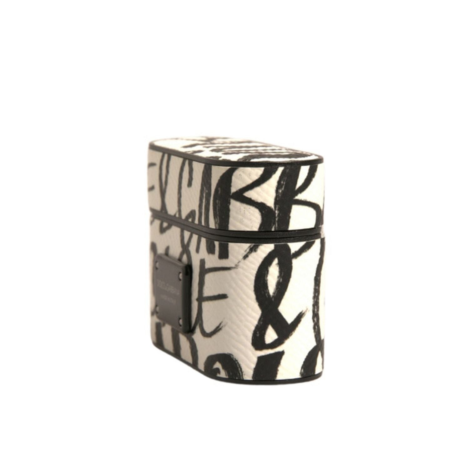 Dolce & Gabbana Black White Leather Scribble Embossed Logo Airpods Case