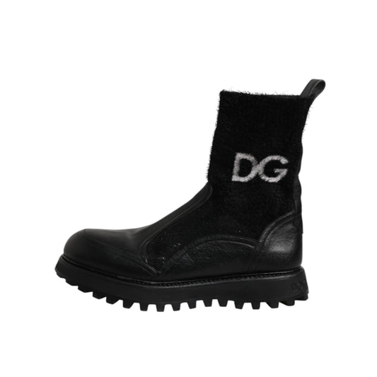 Dolce & Gabbana Black DG Logo Horse Sock Ankle Boots Shoes Dolce & Gabbana