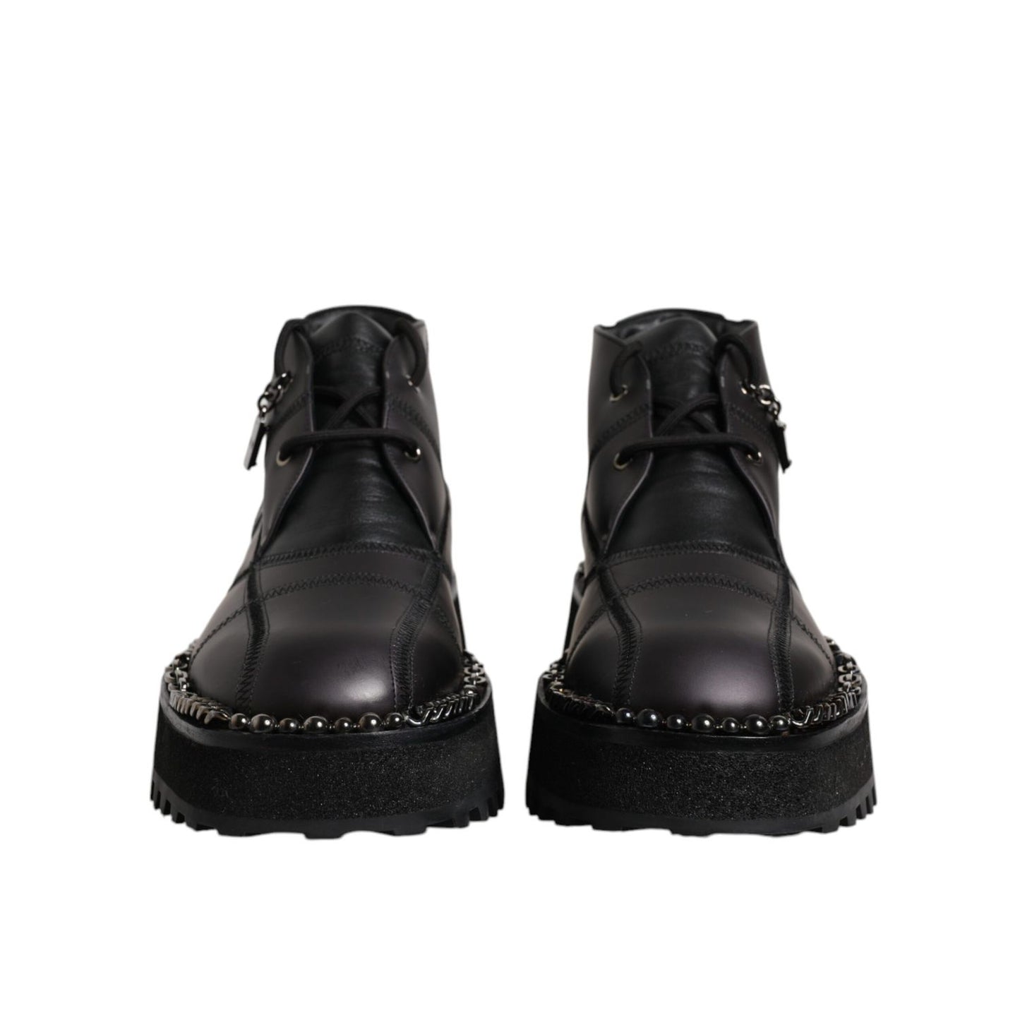 Dolce & Gabbana Black Leather Lace Up Ankle Boots Shoes