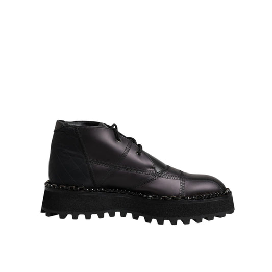 Dolce & Gabbana Black Leather Lace Up Ankle Boots Shoes Dolce & Gabbana