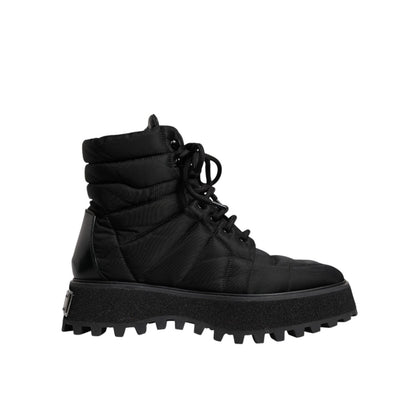 Dolce & Gabbana Black Padded Mid Calf Lace Up Boots Shoes