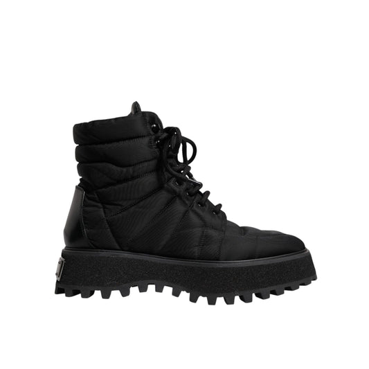 Dolce & Gabbana Black Padded Mid Calf Lace Up Boots Shoes Dolce & Gabbana