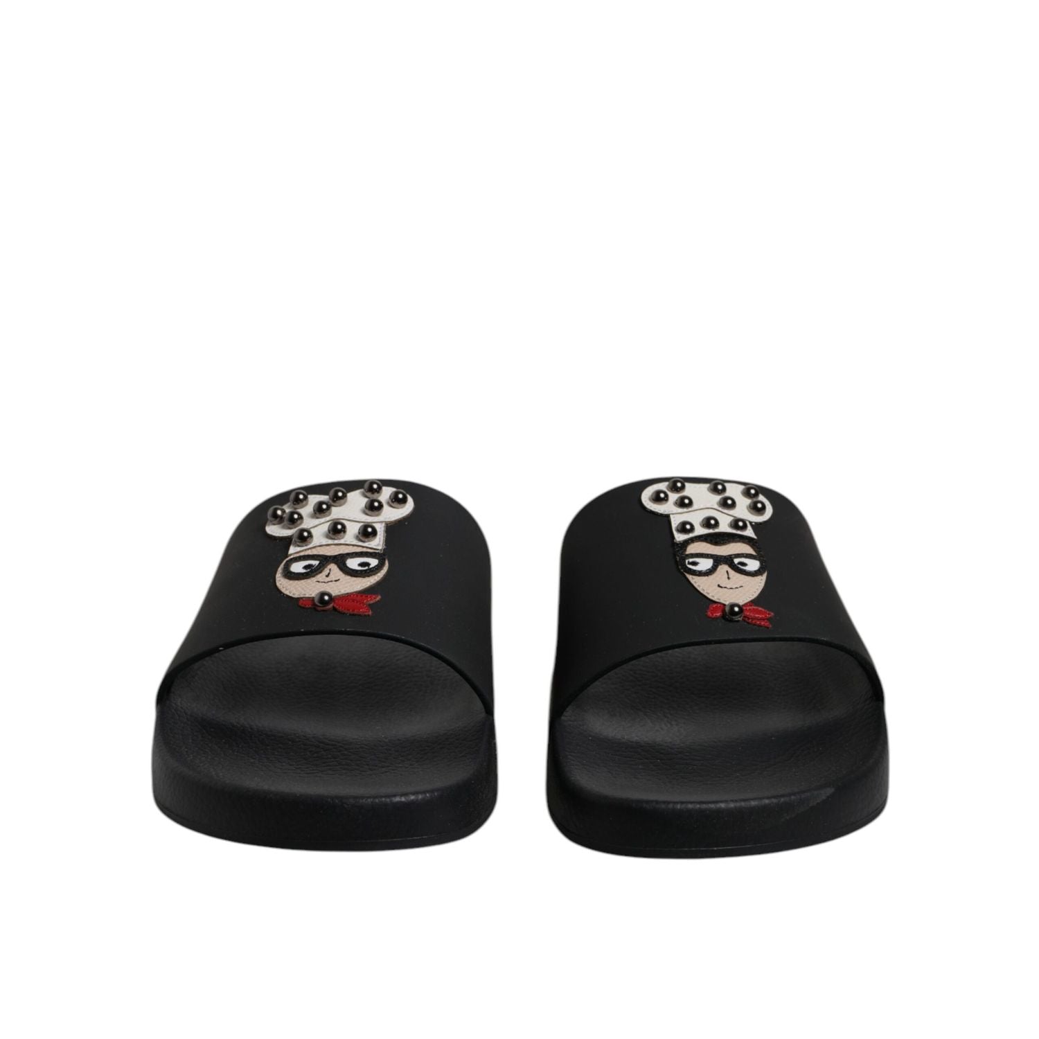 Dolce & Gabbana Black Leather Slides Sandals Beachwear Shoes