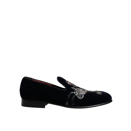 Dolce & Gabbana Black Velvet Floral Gun Loafers Dress Shoes Dolce & Gabbana