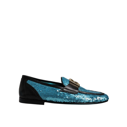 Dolce & Gabbana Blue Sequined Loafers Formal Dress Shoes Dolce & Gabbana