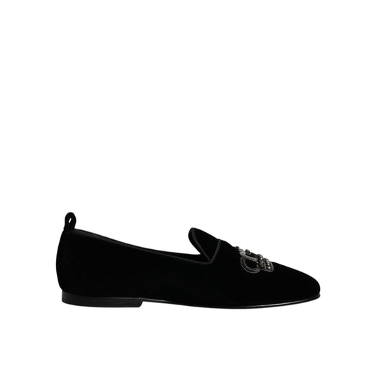 Dolce & Gabbana Black Velvet Crystal Crown Loafers Formal Dress Shoes Dolce & Gabbana