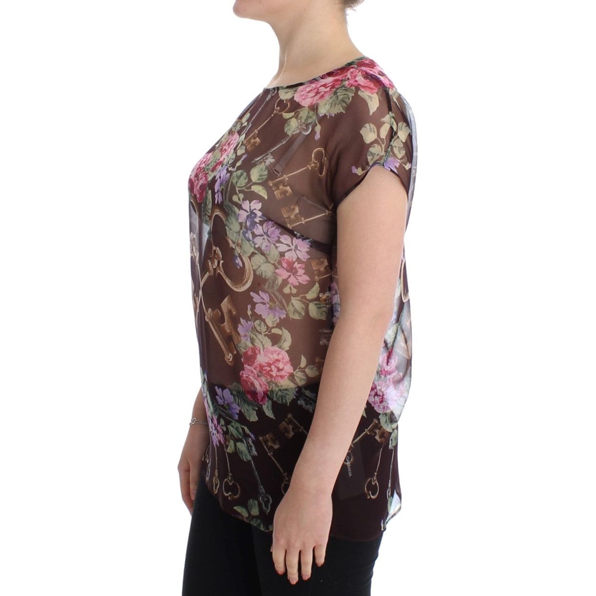 Elegant Floral Silk Blouse with Cap Sleeves