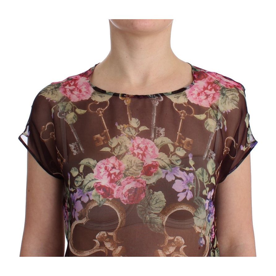 Elegant Floral Silk Blouse with Cap Sleeves