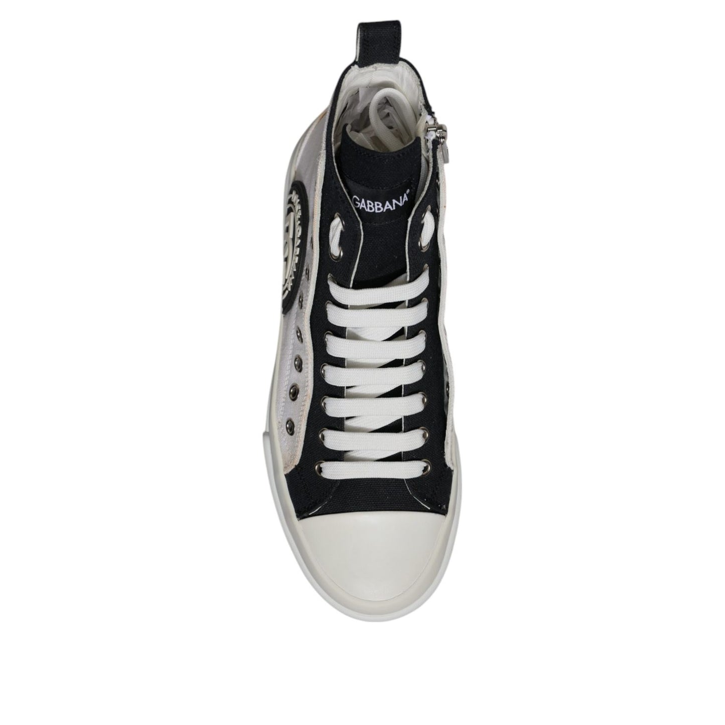 Dolce & Gabbana White Black Cotton High Top Sneakers Shoes