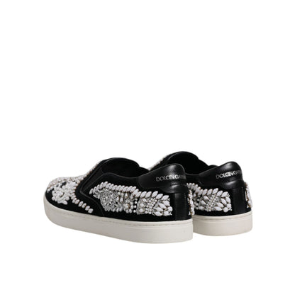 Dolce & Gabbana Black Embellished London Men Slip On Shoes