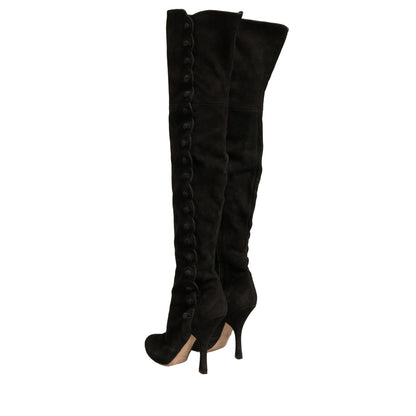 Dolce & Gabbana Black Suede Heels Knee High Boots Shoes