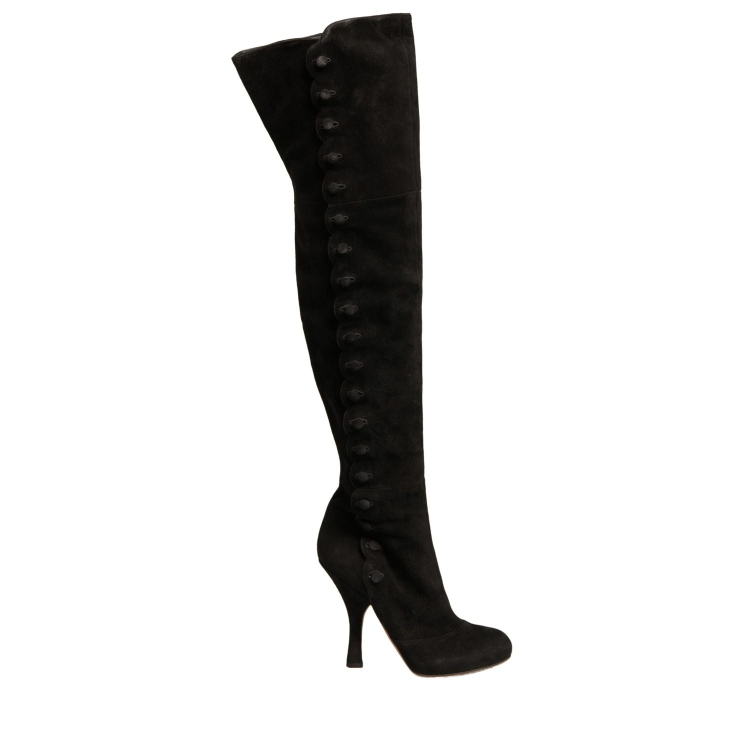 Dolce & Gabbana Black Suede Heels Knee High Boots Shoes