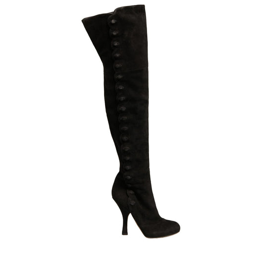 Dolce & Gabbana Black Suede Heels Knee High Boots Shoes Dolce & Gabbana