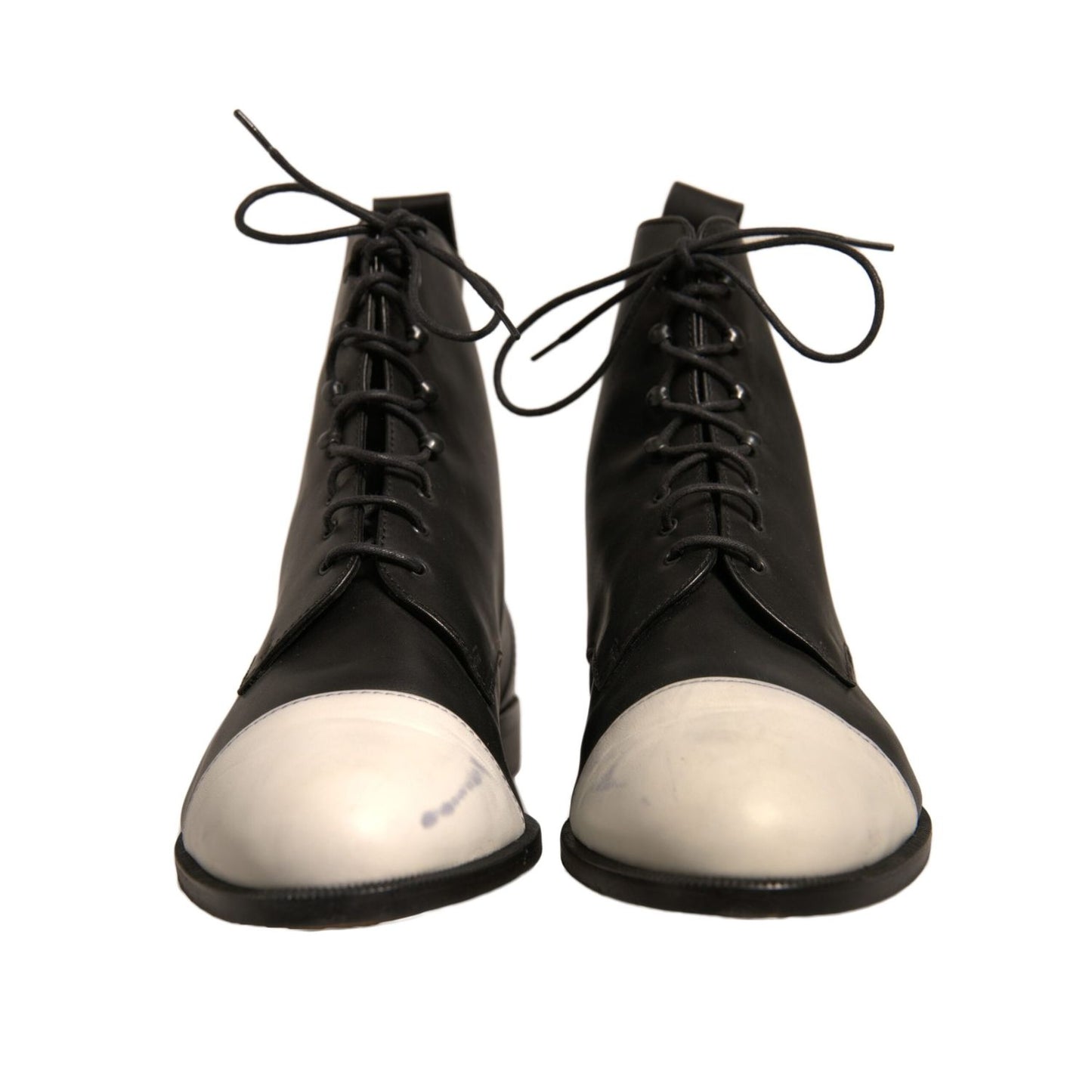 Sergio Rossi Black White Leather Lace Up Flats Ankle Boots Shoes