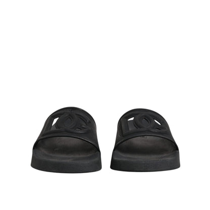 Dolce & Gabbana Black Rubber Slides Sandals Beachwear Shoes