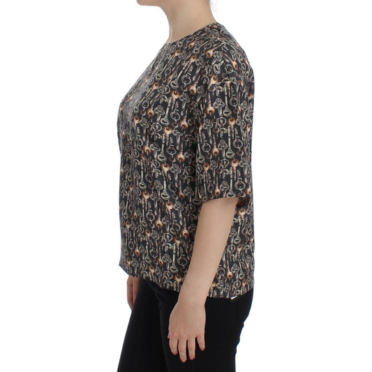 Enchanted Sicily Silk Blouse with Medieval Keys Print