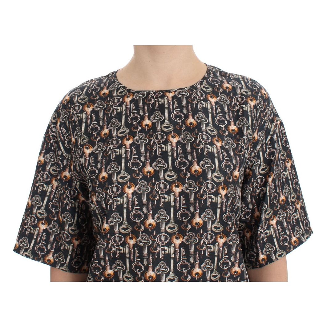 Enchanted Sicily Silk Blouse with Medieval Keys Print