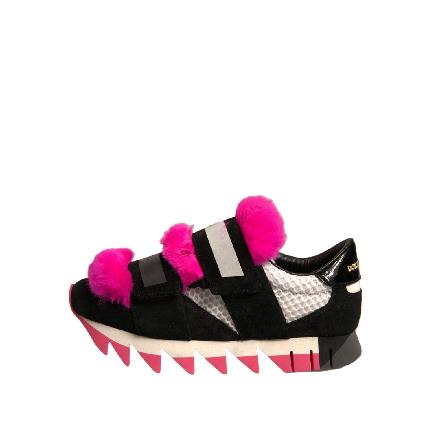 Dolce & Gabbana Black Pink Fur Embellished Sneakers Shoes