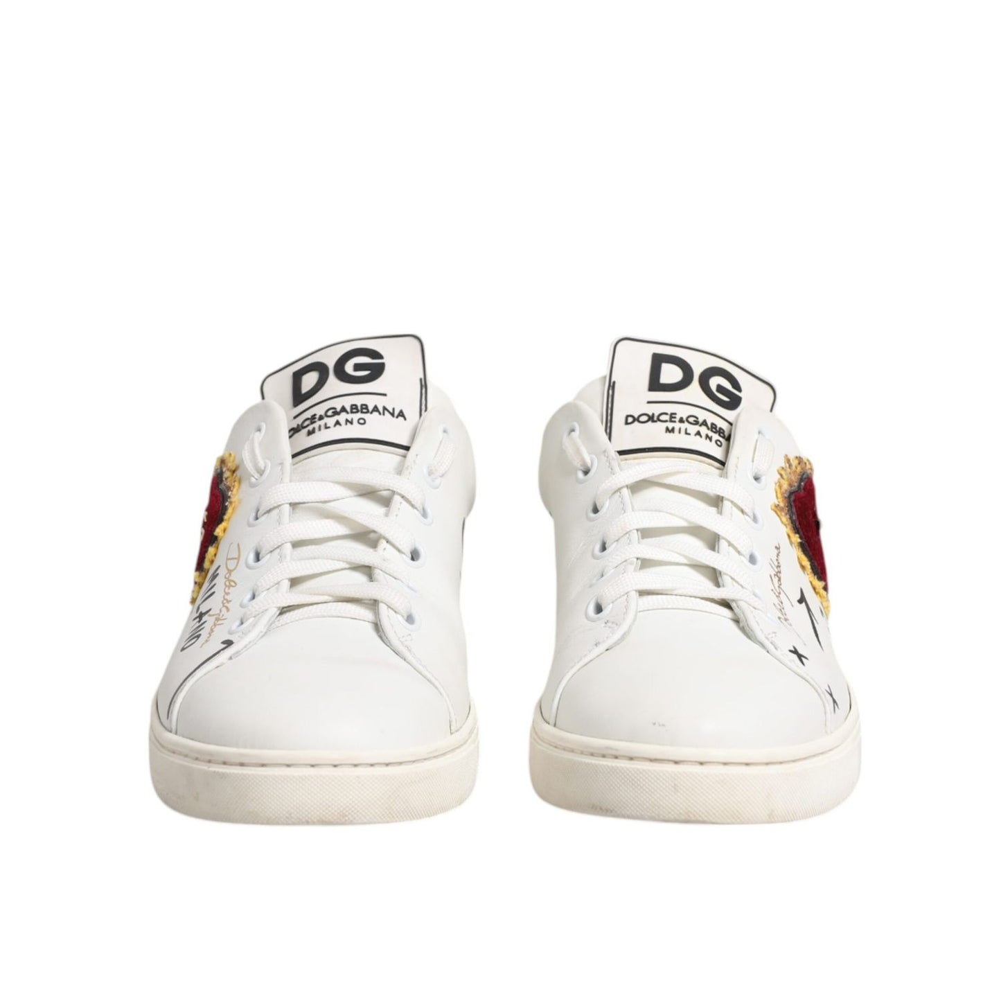 Dolce & Gabbana White Leather Heart Embellished Sneakers Shoes