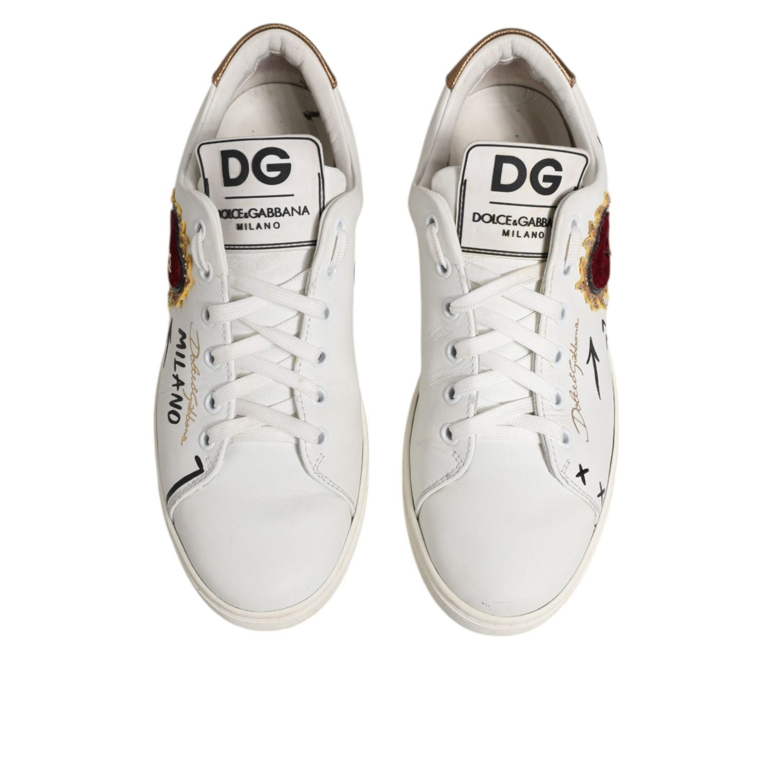 Dolce & Gabbana White Leather Heart Embellished Sneakers Shoes