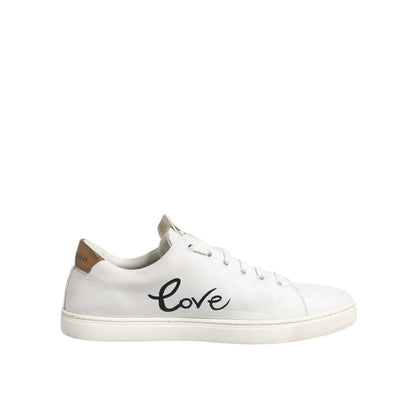 Dolce & Gabbana White Leather Heart Embellished Sneakers Shoes