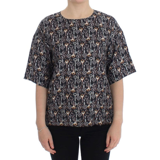 Enchanted Sicily Silk Blouse with Key Print