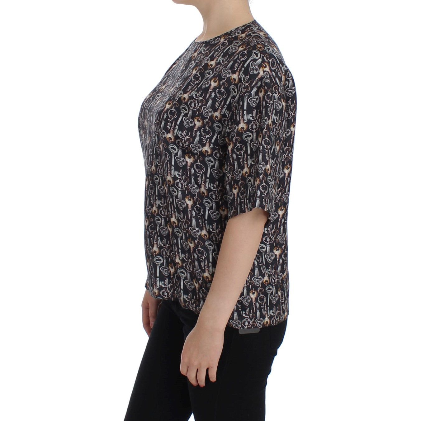 Enchanted Sicily Silk Blouse with Key Print