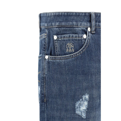 Brunello Cucinelli Blue Cotton Straight-Leg Jeans