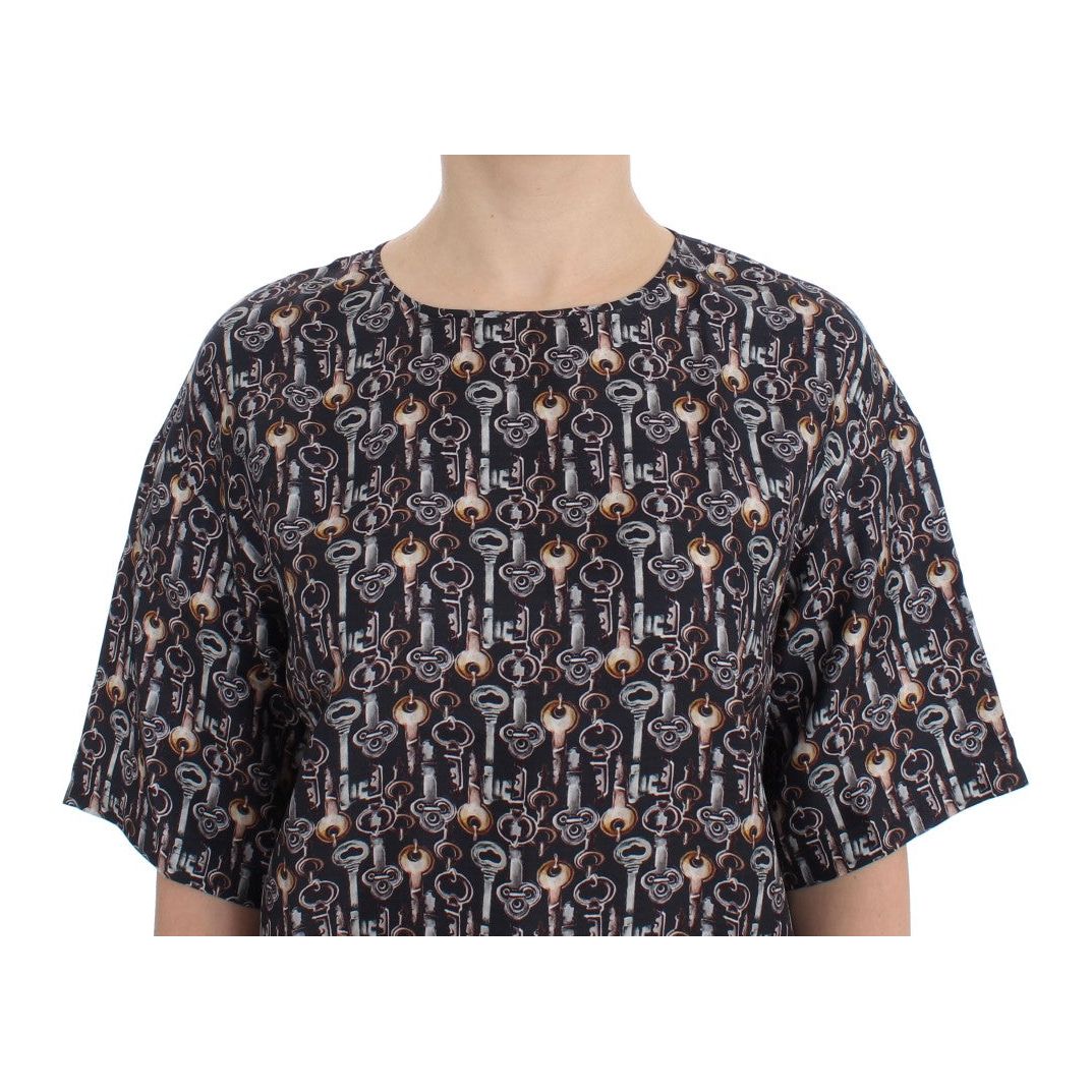 Enchanted Sicily Silk Blouse with Key Print