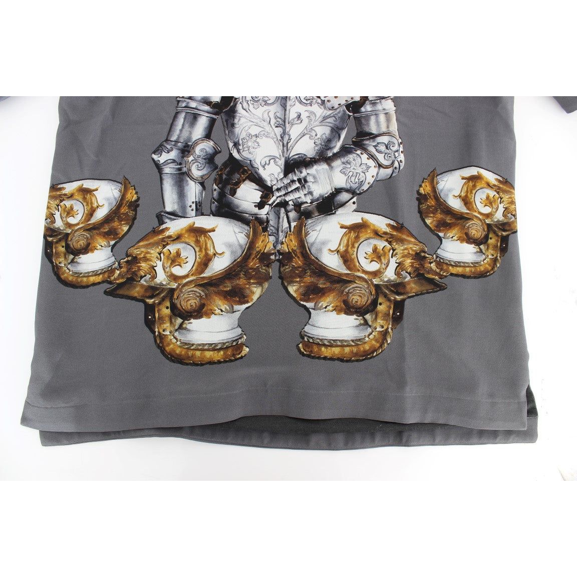 Dolce & Gabbana Enchanted Sicily Silk Blouse with Knight Print gray-knight-crown-print-silk-blouse-top