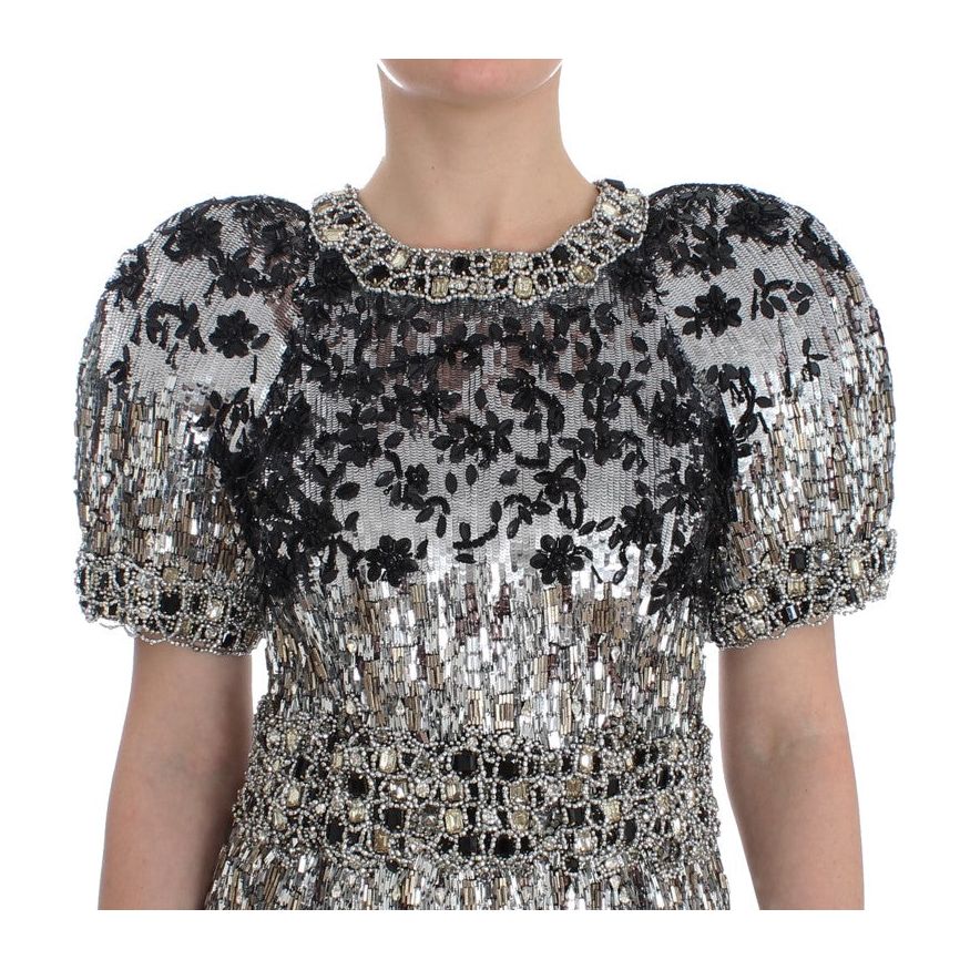 Dolce & Gabbana Silver Crystal Embellished Shift Dress Masterpiece crystal-silver-runway-handmade-dress