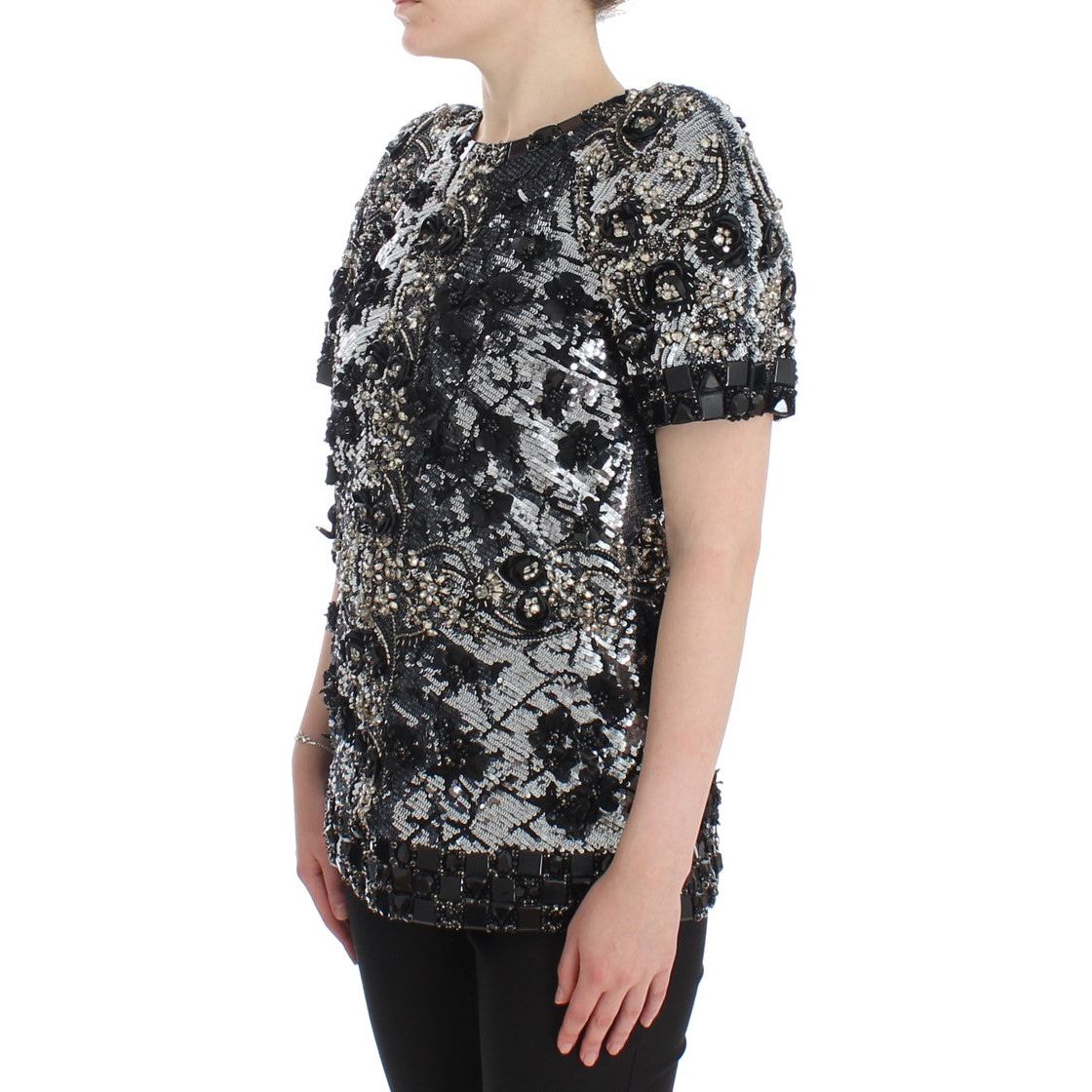 Dolce & Gabbana Crystal Embellished Knight Inspired Top black-clear-crystal-runway-blouse-top