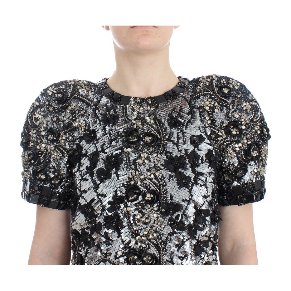 Dolce & Gabbana Crystal Embellished Knight Inspired Top black-clear-crystal-runway-blouse-top