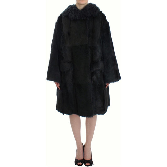 Dolce & Gabbana Exquisite Shearling Coat Jacket black-goat-fur-shearling-long-jacket-coat