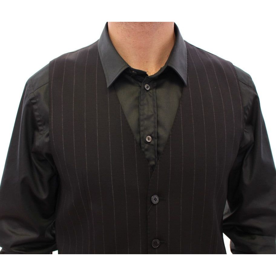 Dolce & Gabbana Elegant Black Striped Wool Dress Vest black-striped-wool-logo-vest