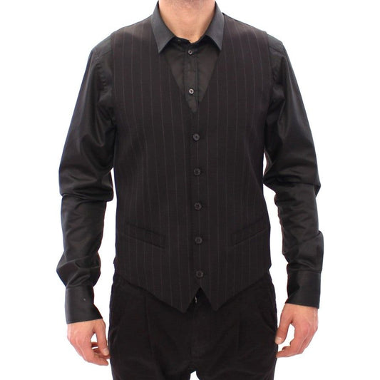Dolce & Gabbana Elegant Black Striped Wool Dress Vest black-striped-wool-logo-vest