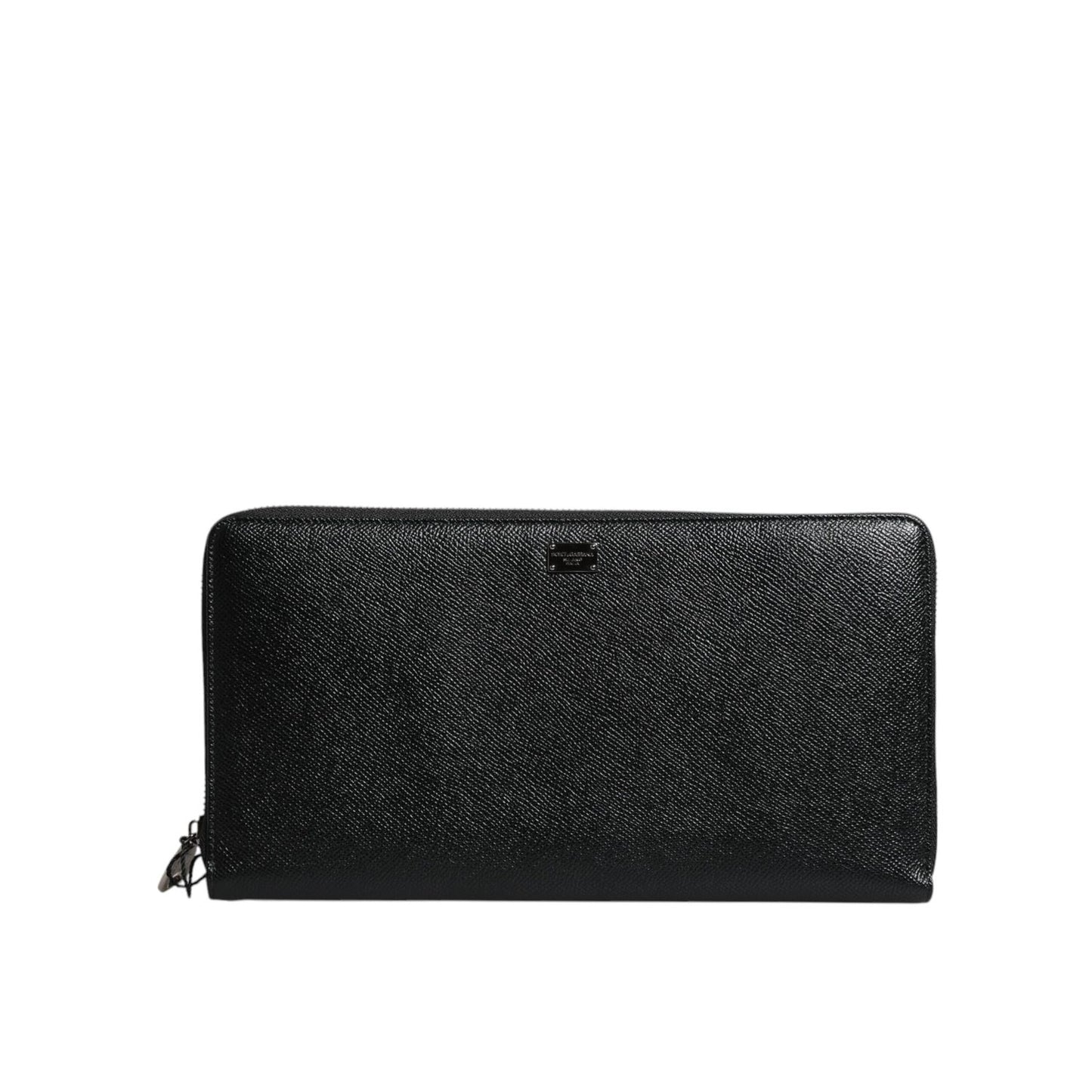Dolce & Gabbana Black Calfskin Leather Logo Zip Around Continental Wallet