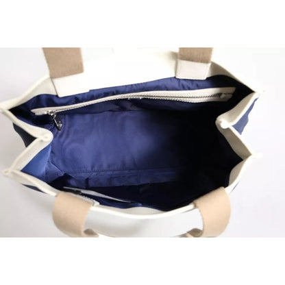Dolce & Gabbana White Navy Striped Canvas Top Handle Tote Tote Bag