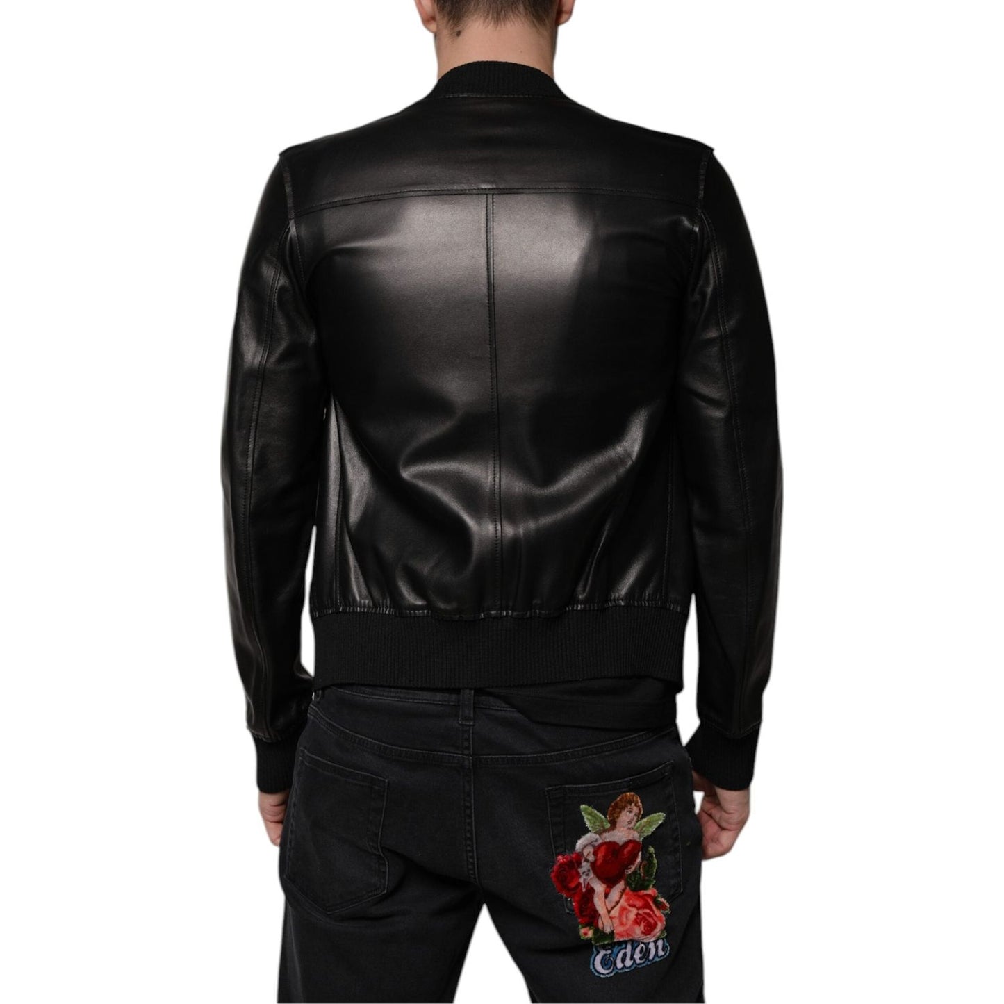 Dolce & Gabbana Black Lambskin Full Zip Biker Blouson Jacket